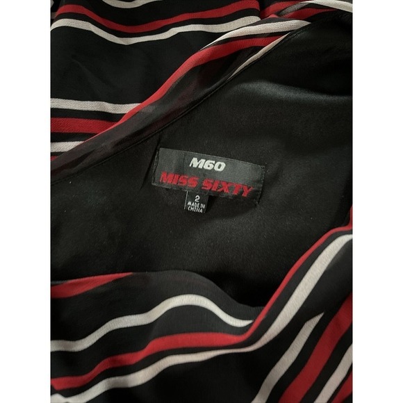 Miss Sixty One Shoulder Elastic Waist Striped Print A-Line Skirt DRESS Size 2 - Picture 6 of 7